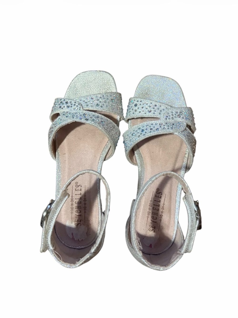 Seychelles Sparkling Iridescent Crystal-Strap Sandals in Silver